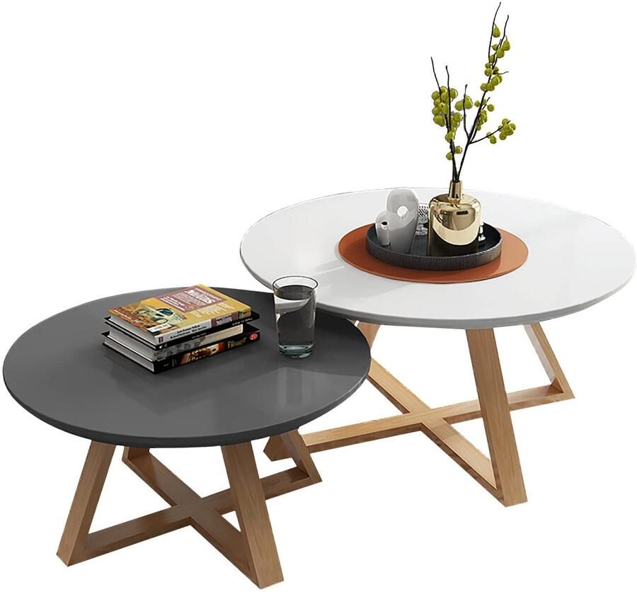 Senza Marchio Nesting Table Set van 2 Houten creatieve nesting salontafel Ronde moderne accentbank bijzettafels voor kleine ruimtes Woonkamer Slaapkamer Kantoor Eenvoudige montage (Kleur: Wit+grijs M - Foto 2