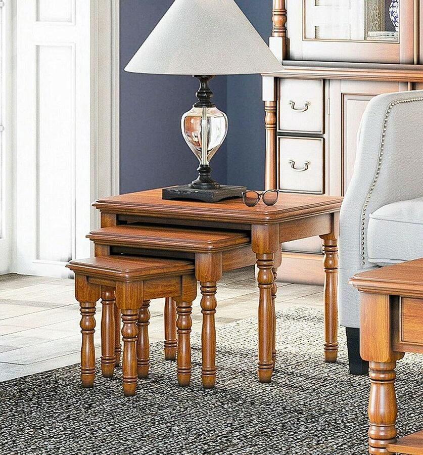 Senza Marchio Nesting Tables Nesting Table Side End Set van 3 licht hout massief handgemaakte salontafel Side Nest Table