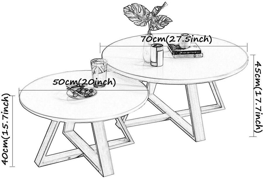 Senza Marchio Nesting Tables Set van 2 kleine ruimte moderne ronde houten salontafels beukenhouten poten banktafels 20X 15.7 + 27.5X 17.7 Feito na China Comfortable anniversary