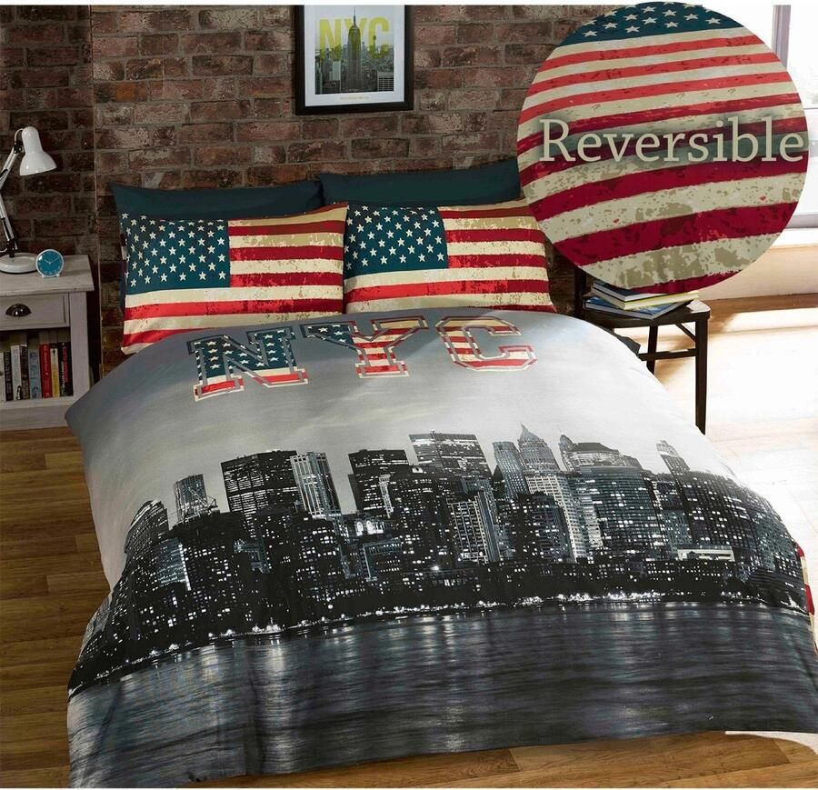 Senza Marchio New York NYC King Size dekbedovertrek en 2 kussenslopen beddengoedset beddengoed bedden