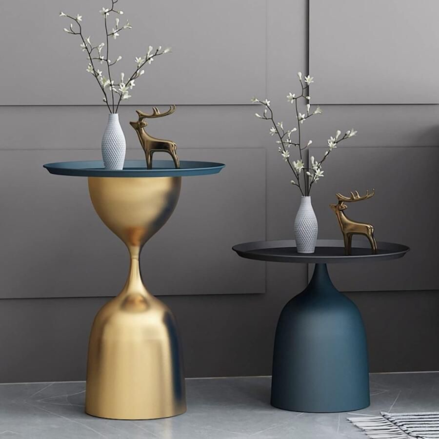 Senza Marchio Nordic Light Luxe Nesting Tables Set van 2 Iron Ronde Salontafel & Nachtkastje voor Slaapkamer Hotel Kamer en Vrije tijd Ruimte
