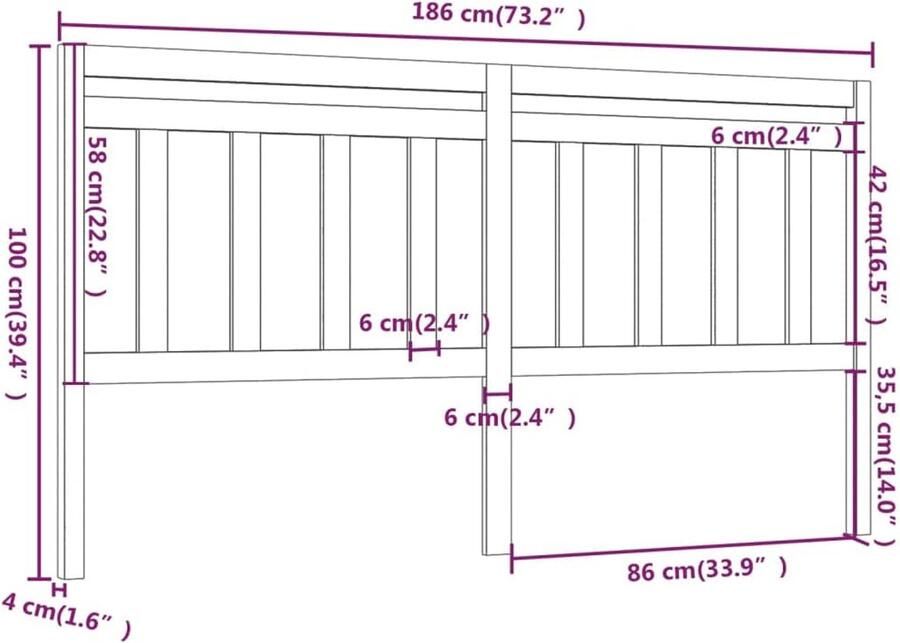 Senza Marchio NQJIBUE Item-Bed Hoofdbord Zwart 186x4x100 cm Massief Hout Dennen Bedden & Accessoires Hoofdborden & Voetborden