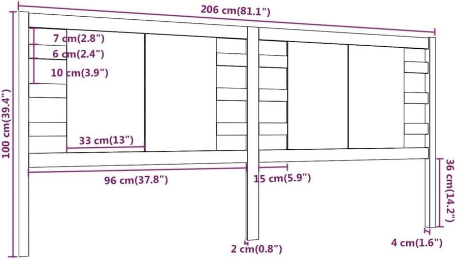Senza Marchio NQJIBUE Item-Hoofdbord 206x4x100 cm Massief Hout Dennen Bedden & Accessoires Hoofdborden & Voetborden