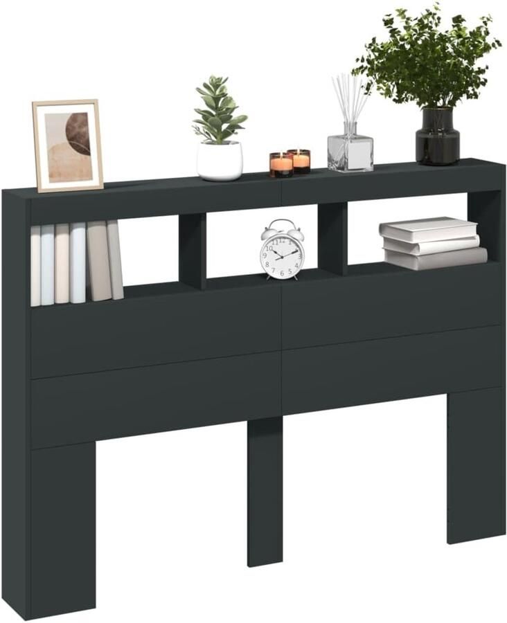 Senza Marchio NQJIBUE Item-hoofdeinde kast met LED Zwart 140x17x102 cm Bedden & Accessoires Hoofdborden & Voetborden