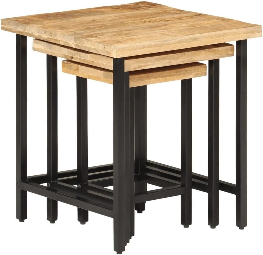 Senza Marchio NQJIBUE Item-Nesting Salontafels 3 stuks massief ruw mangohout en ijzer tafels accenttafels eindtafels