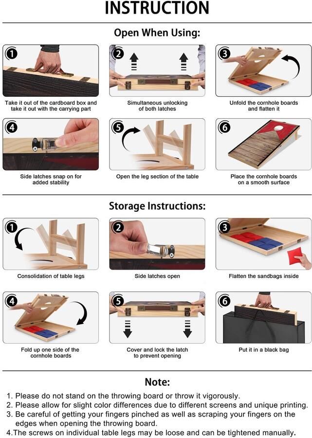 Senza Marchio NZQXJXZ Massief houten Cornhole spelset 120 x 0 60 m opvouwbare Cornhole Boards met 8 zitzakken en een draagtas draagbare zitzak-gooi-spellen maïsgatspellen voor volwassenen en kinderen