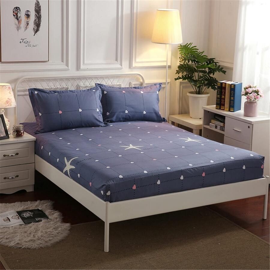 Senza Marchio Oduo Hoeslakens Deep Fit Print Hoeslaken Microvezel Elastische lakens met diepe zak 25 cm voor eenpersoons dubbel kingsize bed gemakkelijk te onderhouden & duurzaam (zeester 180x200x25cm)
