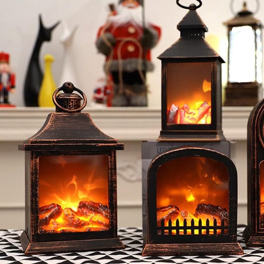 Senza Marchio Open haard lantaarns decoratieve lantaarns for home decor batterij-geëxploiteerde vlamloze lamp licht kleine draagbare flikkerende nachtlampje met opknoping haak for binnen openlucht feest