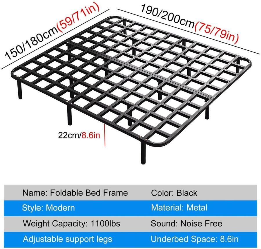 Senza Marchio Opklapbaar Queensize Bedframe Geluidsvrij Bedframe Met Stevige Steunpoten Queensize Bedframes Met Opbergruimte Stevigheid(Size:59x75in)
