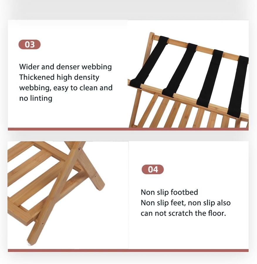 Senza Marchio Opvouwbaar bagagerek antislip ontwerp Houten bagagerek Snelle montage Bagagestandaard met opbergruimte aan de onderkant voor koffers en kleinere spullen