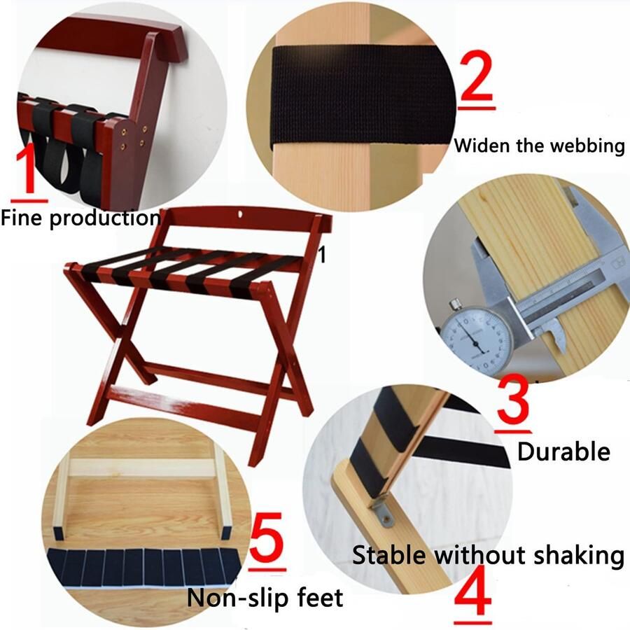 Senza Marchio Opvouwbaar bagagerek met hoge rug zwart nylon houten bagagerek met plank Opvouwbaar bagagerek voor logeerkamer slaapkamer hotel zwart