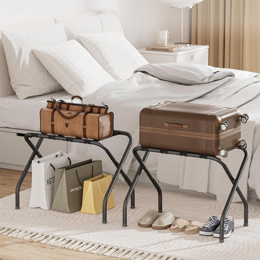 Senza Marchio Opvouwbare Bagagerek Opslag Plank Pack van 2 Stalen Frame Koffer Stand voor Gastkamer Slaapkamer Familie Hotel Ruimtebesparende Organizer