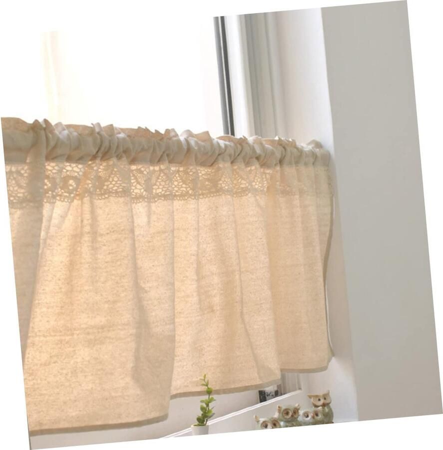Senza Marchio ORFOFE 1Pc Drapes Windows Half Curtains C Kitchen Short Linen Store And Lace Tier For Bathroom Type Curtain Coffee Light Tiers Thermal Valances Length Cotton Cabinet Window Volant Block