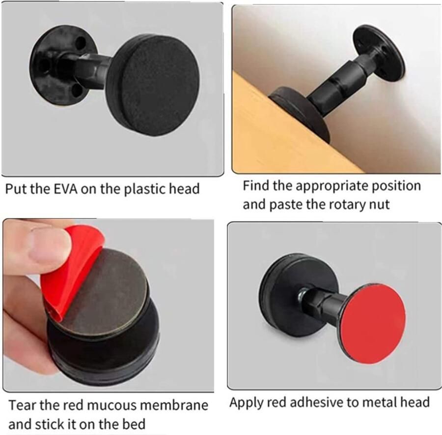 Senza Marchio Oukeyi Bedframe met schroefdraad anti-schudgereedschap 4 stuks verstelbaar hoofdeinde-stoppers bedstoppers wandbed hoofdeinde anti-shake fixer voor bedden kasten banken 30-68 mm (zwart)