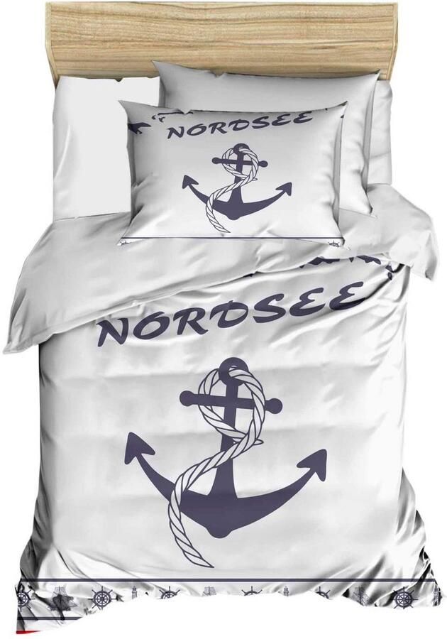 Senza Marchio OZINCI 3D Nautical Bedding Set Dekbedovertrekset met anker eenpersoons bed wit