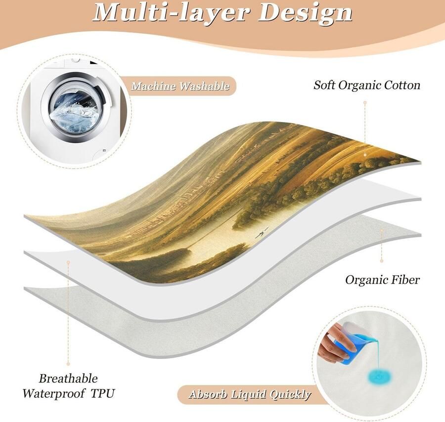 Senza Marchio Pastorale Landschap Groene Bed Protector Pads Incontinentie Pads voor Bed Waterdichte Bed Pads voor Kinderen