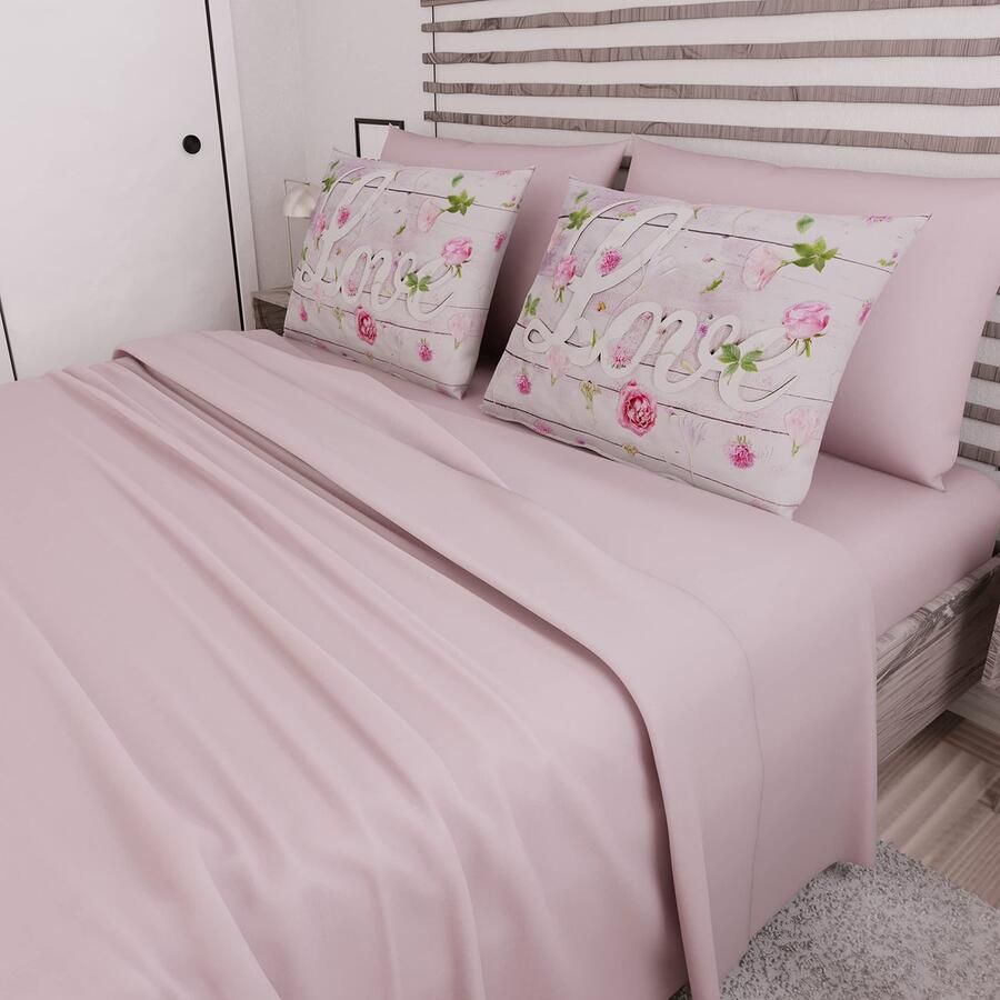 Senza Marchio PETTI Artigiani Italiani Beddengoedset beddengoed voor tweepersoonsbed Love Fiori beddengoed voor tweepersoonsbed opdruk alleen op kussenslopen gemaakt in Italië