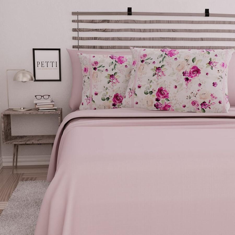 Senza Marchio PETTI Artigiani Italiani Beddengoedset beddengoed voor tweepersoonsbed witte bloemen beddengoed voor tweepersoonsbed opdruk alleen op kussenslopen 100% Made in Italy