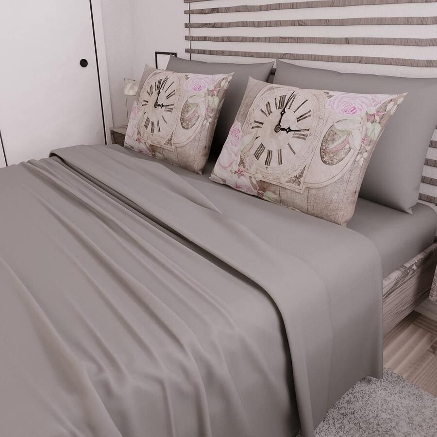 Senza Marchio PETTI Artigiani Italiani Beddengoedset voor tweepersoonsbed beddengoed met klok en bloemen beddengoed voor tweepersoonsbed opdruk alleen op kussenslopen 100% Made in Italy