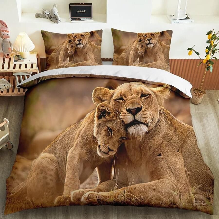 Senza Marchio Pillowcase Soft Duvet Cover Custom Jungle Wild Animals Bedding Set 3d Print Lion Bed Set Bedroom Home Decor 200×200CM