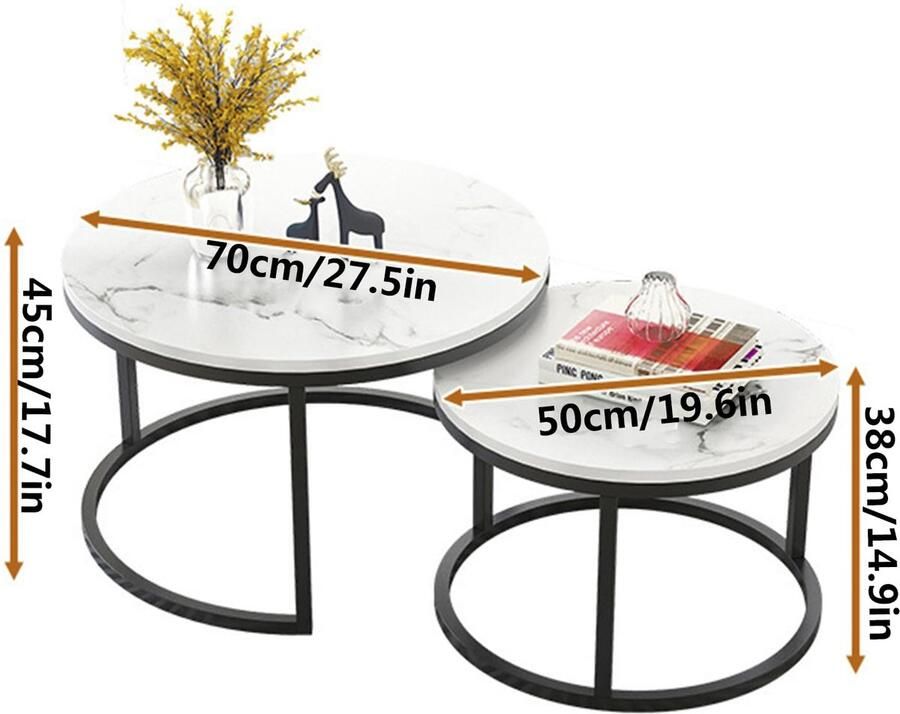 Senza Marchio PJDDP Ronde Nesting Coffee Set van 2 Moderne Nesting Table met stalen frame Nesting Side End Tables voor Woonkamer Appartement Eenvoudige montage Kleine Salontafels voor kleine ruimtes