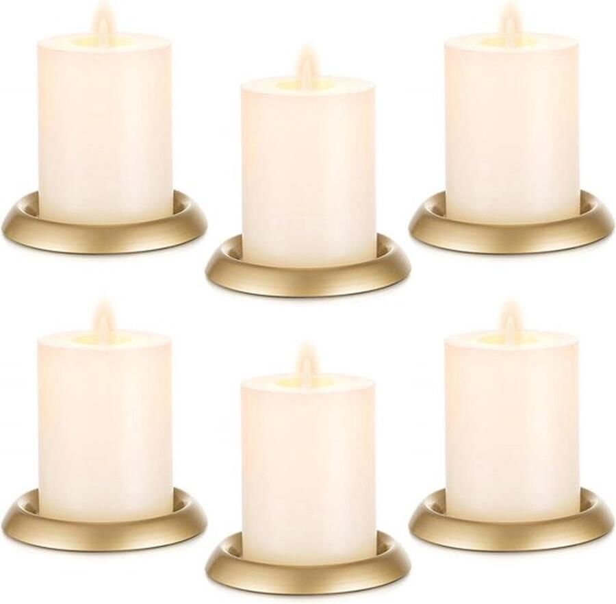 Senza Marchio Plaat Goud Metaal voor Kandelaars Set van 6 Stuks Kaarsenplateau Ronde Standaard Schotel voor 7.8cm Diameter Pilaar Kaarsen Bruiloft Tafel Centrepieces Kerstfeest Home Decoratie