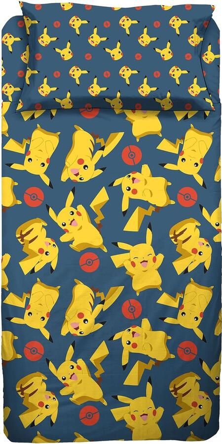 Senza Marchio Pokémon beddengoedset voor eenpersoonsbed hoeslaken kussensloop 100% katoen officieel