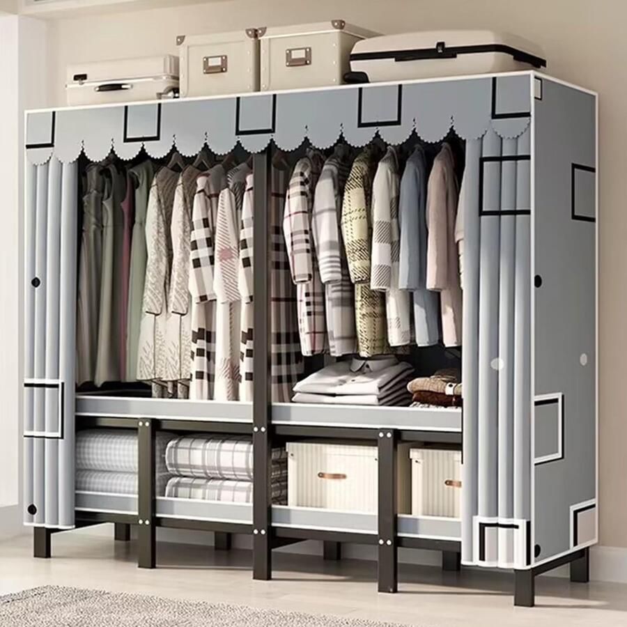 Senza Marchio Portable Freestanding Closets Wardrobe Heavy Duty Foldable Wardrobe Rack 1100lbs Wardrobe Clothing Organization System For Bedroom With Cover Clothes Drying Rack Width 19.68in fo