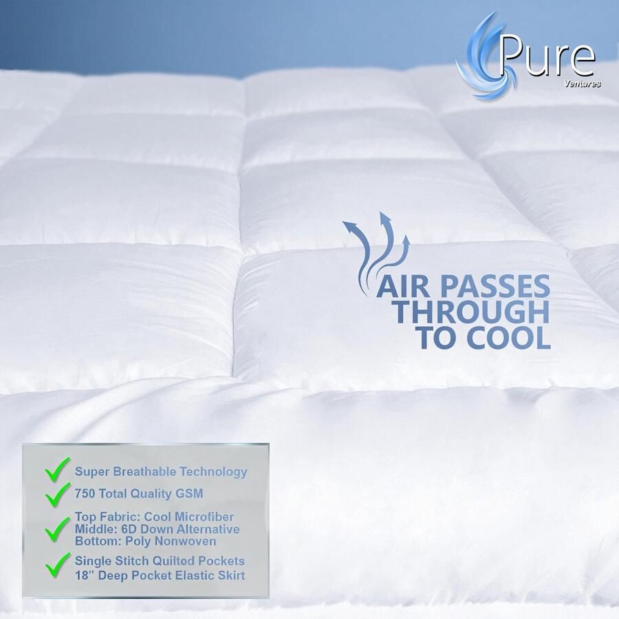 Senza Marchio Pure Brands Matrastopper & matrasbeschermer in één kwaliteit pluche luxe donzen alternatieve kussentop maak uw bed luxe 45 7 cm diepe zak kingsize