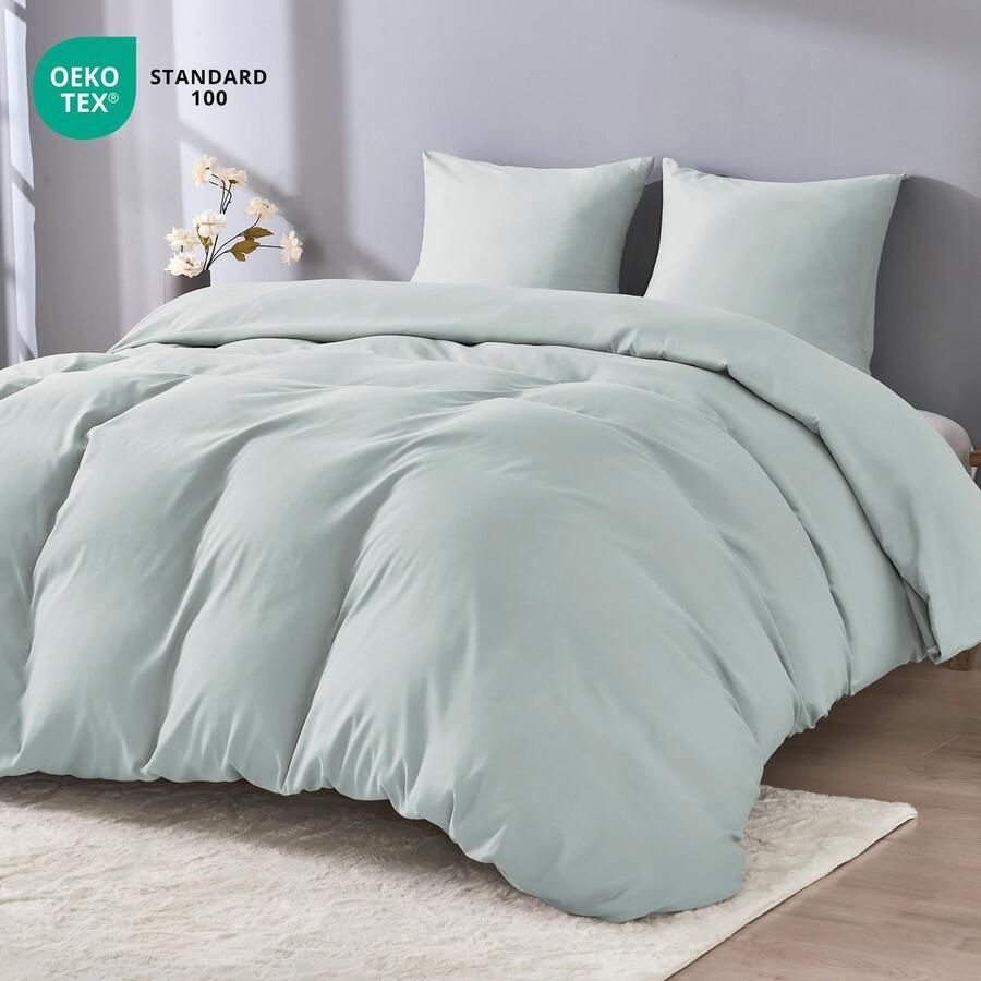 Senza Marchio Puredown 2 Stuks Dekbedovertrek voor Eenpersoonsbed 135 X 200 cm + 2 Kussenslopen van Microvezel 40 X 80 cm Eenkleurig Dekbedovertrekset voor Eenpersoonsbed Ademend Zacht Oeko-Tex