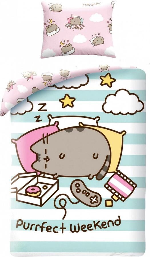 Senza Marchio Pusheen Purrfect Weekend Tweezijdige beddengoedset eenpersoonsbed dekbedovertrek 140 x 200 cm + kussensloop 70 x 90 cm
