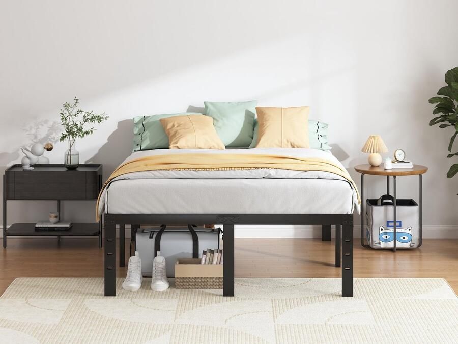 Senza Marchio QEROMY Volledig formaat bedframe 45 7 cm stevig platformbedframe volledig robuust metalen bedframe geen boxspring nodig snelle en eenvoudige montage geluidsvrij zwart