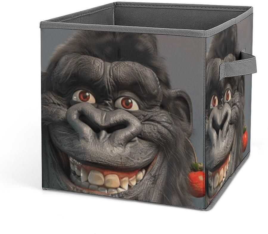 Senza Marchio QMKFWT Smiling Gorilla Foto Opbergbak Grote Capaciteit Opbergdoos Kast Organizer Systeem Opvouwbare Opbergkubussen Organizer met Handgrepen voor Thuiskantoor 26 9 cm x 26 9 cm x 26 9 cm