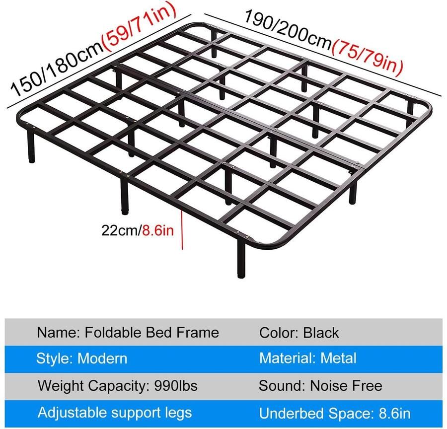 Senza Marchio Queen Bedframe Met Opbergruimte Bedframe Met 14 Steunpoten Bedframe Queen Voor Slaapkamer- En Logeerkamerappartementen(Size:71x79in)