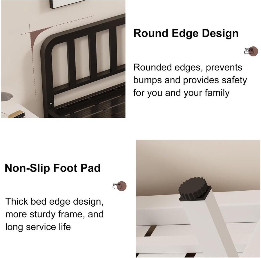 Senza Marchio Queensize Bedframe Geen Boxspring Nodig Modern Bedframe Twin Met Opbergruimte Bedframe Queen Voor Slaapkamerboerderij(Color:Black 1 Size:70x78in)