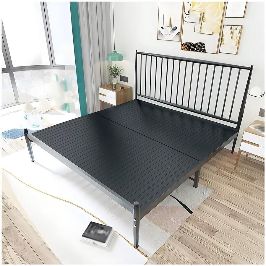 Senza Marchio Queensize Bedframe Geluidsvrij Metalen Bedframe Koningin Met Opbergruimte Sterke Queensize Bedframes Voor Slaapkamerappartementen(Color:Black Size:59x78in)