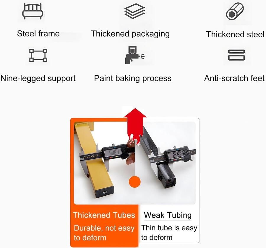 Senza Marchio Queensize Bedframe Metaal Bedframe Queen Met Opbergruimte Modern Platformbedframe Queen Size Eenvoudige Montage(Color:Black Size:59x74in)