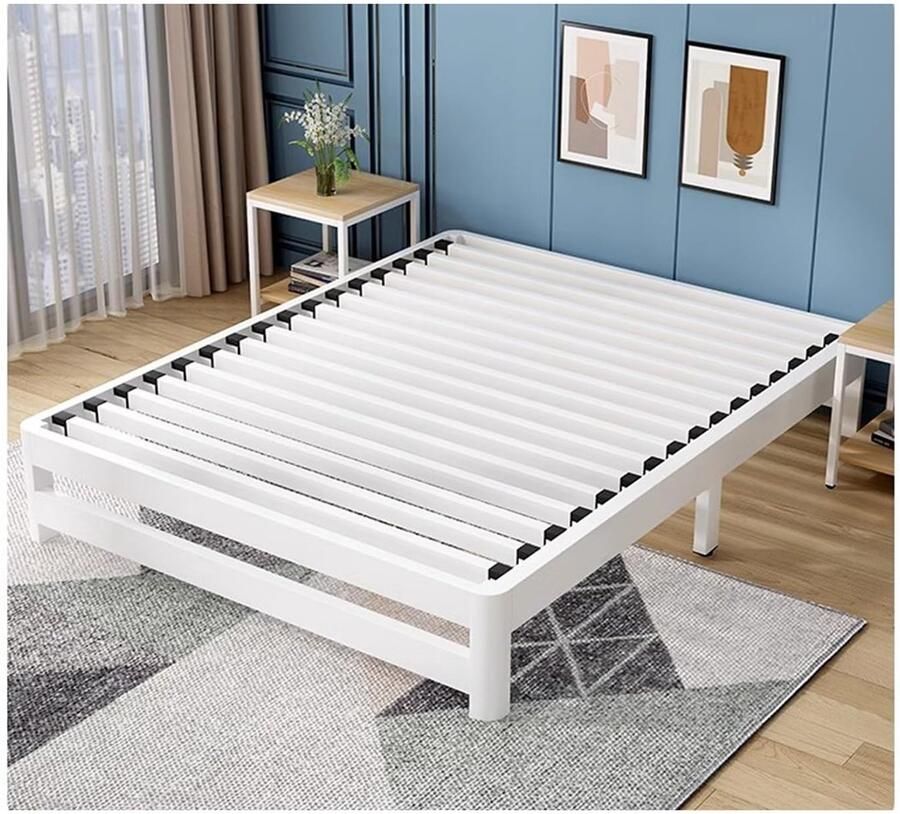 Senza Marchio Queensize Bedframe Metaal Bedframe Twin Met Opbergruimte Ruisvrije Queensize Bedframes Voor Slaapkamer Apartments Hotel(Color:White Size:59x74in)