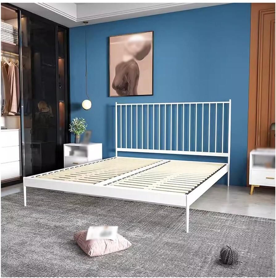 Senza Marchio Queensize Bedframe Van Metaal En Hout Twinbedframe Met Opbergruimte Onder Het Bed Queensize Bedframes Met Antislippoten(Color:White Size:47x78in)