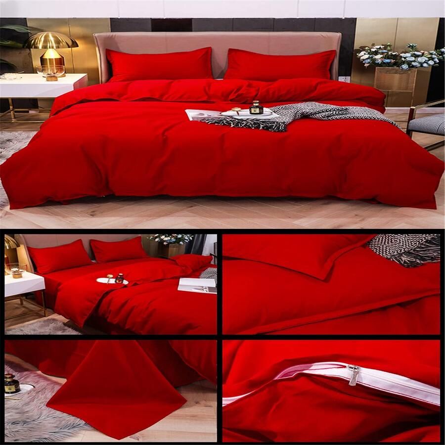 Senza Marchio Quilt dekbedovertrek set beddengoed set microvezel 4 stuks met ritssluiting dekbedovertrek beddengoed set van 4 2 kussenslopen dekbedovertrek voor dubbel eenpersoonsbed 100% geborsteld microvezel (rood 150*200cm) - Foto 2