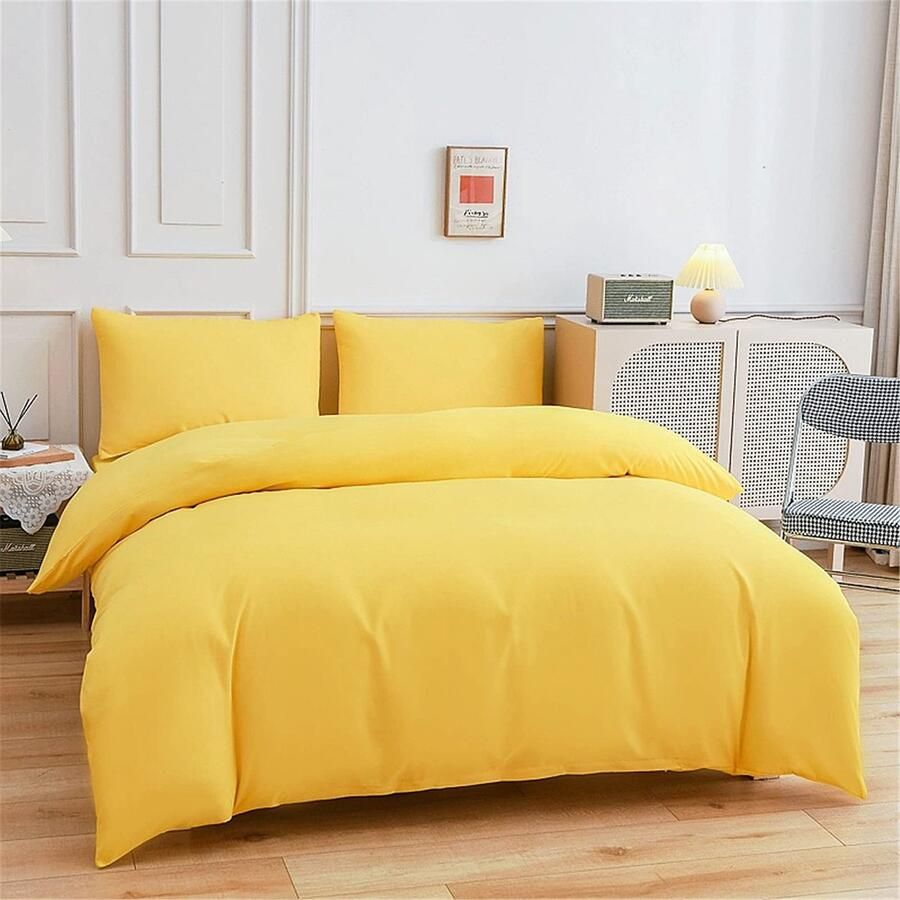 Senza Marchio Quilt dekbedovertrek set beddengoed set microvezel 4 stuks met ritssluiting dekbedovertrek beddengoed set van 4 2 kussenslopen dekbedovertrek voor dubbel eenpersoonsbed 100% geborsteld microvezel (Geel 150*200cm)