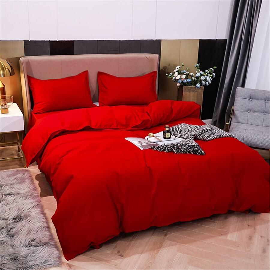 Senza Marchio Quilt dekbedovertrek set beddengoed set microvezel 4 stuks met ritssluiting dekbedovertrek beddengoed set van 4 2 kussenslopen dekbedovertrek voor dubbel eenpersoonsbed 100% geborsteld microvezel (rood 220*240cm)
