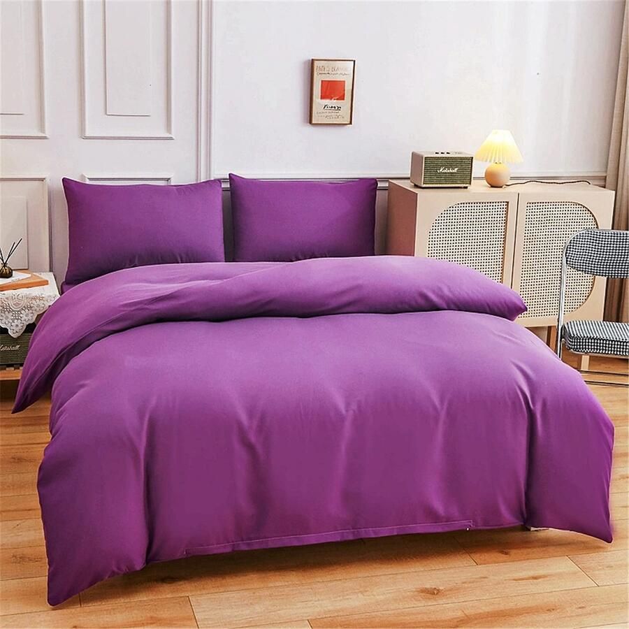 Senza Marchio Quilt dekbedovertrek set beddengoed set microvezel 4 stuks met ritssluiting dekbedovertrek beddengoed set van 4 2 kussenslopen dekbedovertrek voor dubbel eenpersoonsbed 100% geborsteld microvezel (paars 150*200cm)