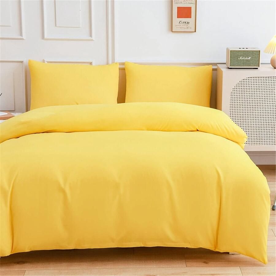 Senza Marchio Quilt dekbedovertrek set beddengoed set microvezel 4 stuks met ritssluiting dekbedovertrek beddengoed set van 4 2 kussenslopen dekbedovertrek voor dubbel eenpersoonsbed 100% geborsteld microvezel (Geel 180*220cm) - Foto 2