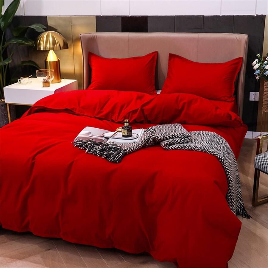 Senza Marchio Quilt dekbedovertrek set beddengoed set microvezel 4 stuks met ritssluiting dekbedovertrek beddengoed set van 4 2 kussenslopen dekbedovertrek voor dubbel eenpersoonsbed 100% geborsteld microvezel (Rood 200*230cm)