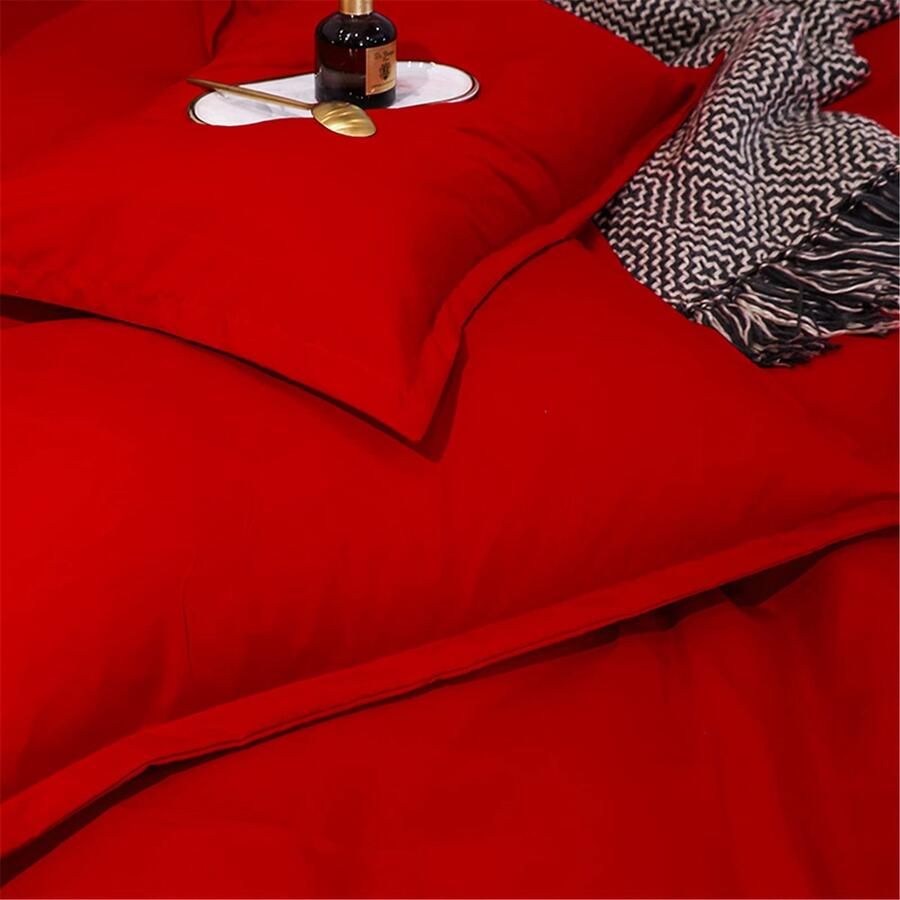 Senza Marchio Quilt dekbedovertrek set beddengoed set microvezel 4 stuks met ritssluiting dekbedovertrek beddengoed set van 4 2 kussenslopen dekbedovertrek voor dubbel eenpersoonsbed 100% geborsteld microvezel (Rood 180*220cm)