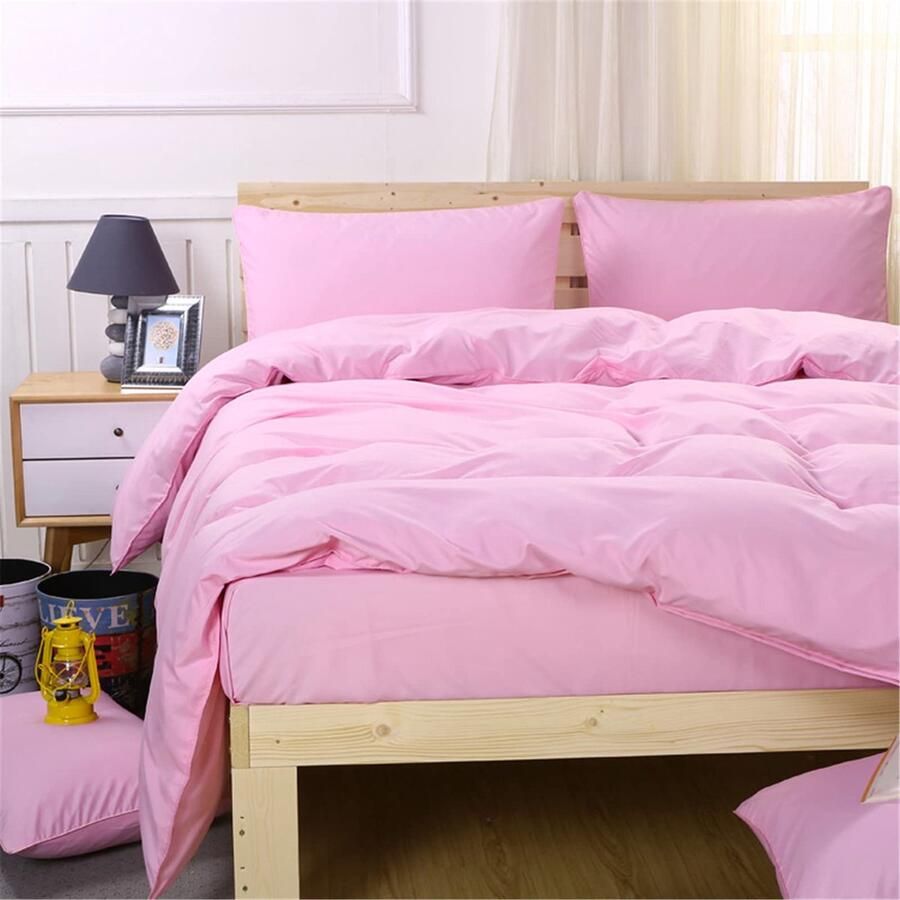 Senza Marchio Quilt dekbedovertrek set beddengoed set microvezel 4 stuks met ritssluiting dekbedovertrek beddengoed set van 4 2 kussenslopen dekbedovertrek voor dubbel eenpersoonsbed 100% geborsteld microvezel (Roze 150*200cm)