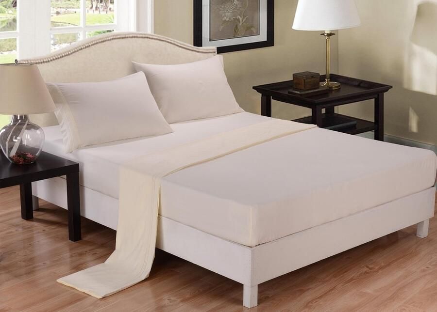 Senza Marchio RAYYAN LINEN PERCALE EENVOUDIG GEKLEURD POLY KATOEN CRÈME 4 VOET KLEIN DUBBEL GEPAST BED LAKEN 9 MATRAS DIEPTE