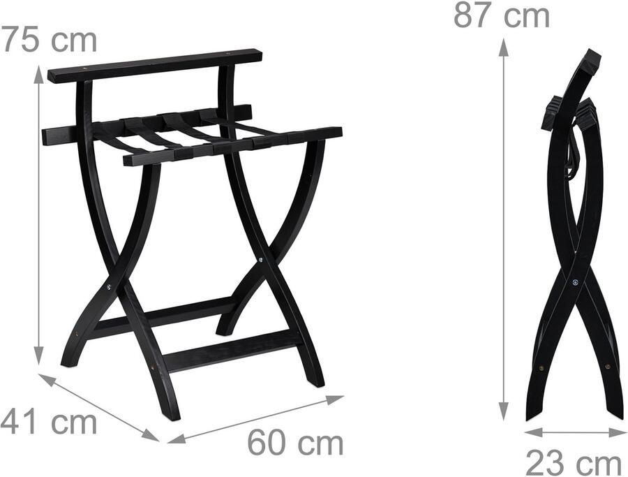 Senza Marchio Relaxdays kofferrek inklapbaar bagagerek met muurbescherming HxBxD: 75 x 60 x 41 cm hout kofferstandaard zwart
