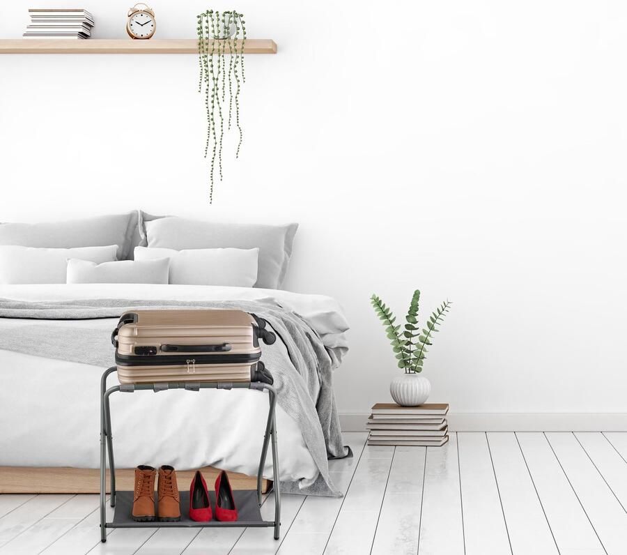 Senza Marchio Relaxdays kofferrek set van 2 inklapbaar bagagerek met opbergruimte HBD: 58x66x38 cm metaal kofferstandaard grijs